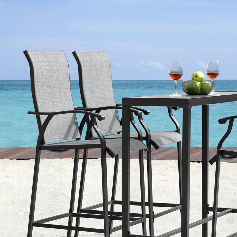 Patio Textilene Bar Set with High Backrest, Black and Gray