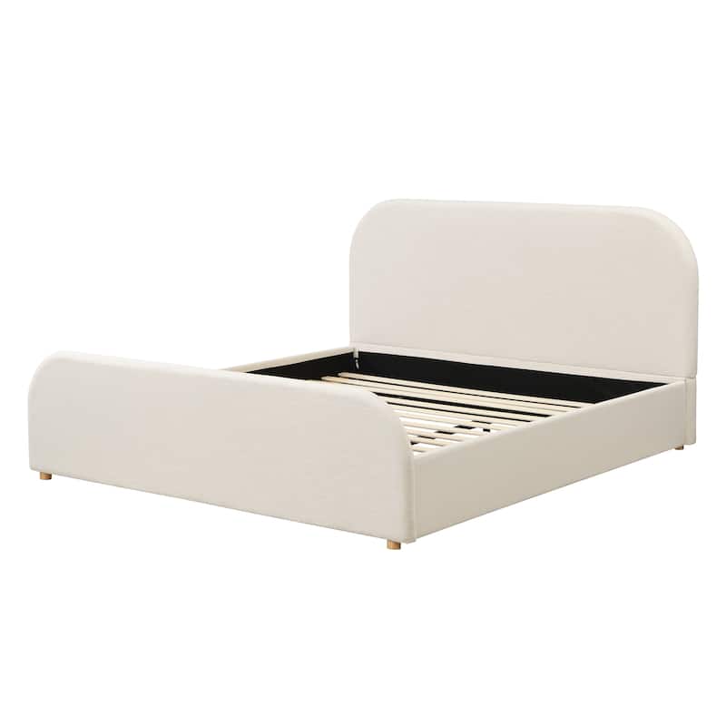 Christopher Knight Home - Thalassa Linen Bed Frame with Curved Headboard and Solid Wood Legs