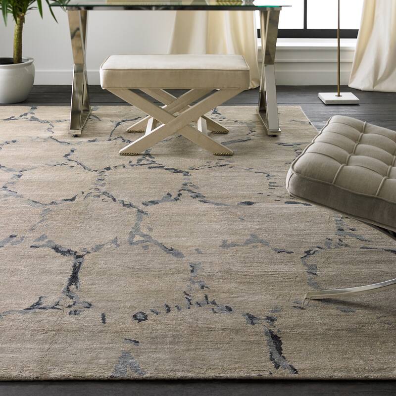 Modern Grey Hand-Knotted Viscose Area Rug - 2' x 3' - Grey