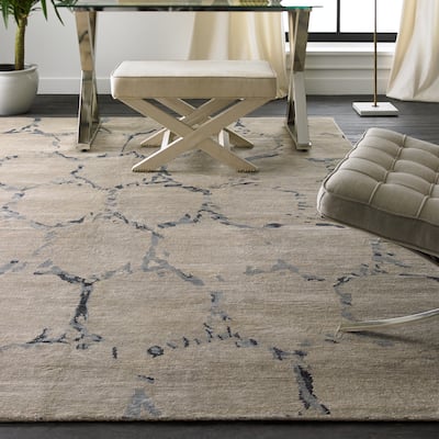 Modern Grey Hand-Knotted Viscose Area Rug