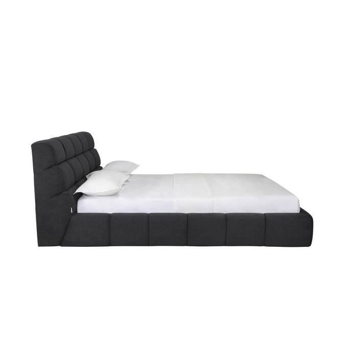 HomeRoots Dark Gray Tufted Linen Blend Upholstered Queen Bed Frame