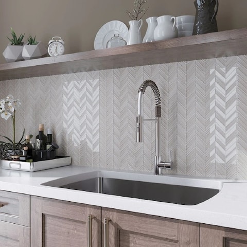 Apollo Tile 5 pack 10.4-in x 10.4-in White Chevron Polished and Matte Finished Glass Mosaic Tile (3.76 Sq ft/case)