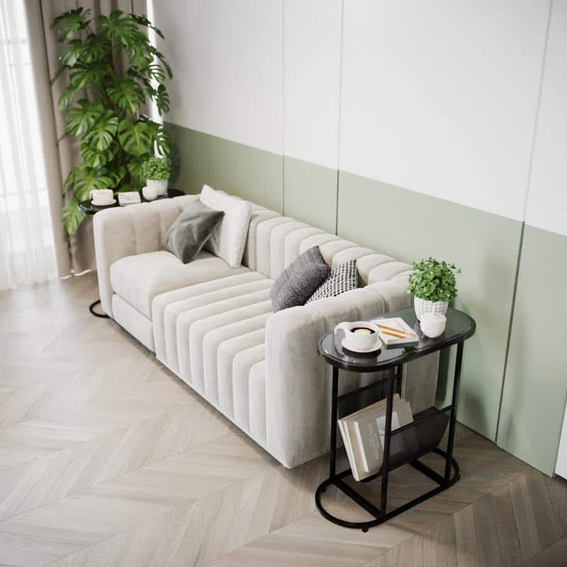 Oval Narrow Side Table Set of 2 End Tables with Organizer Storage