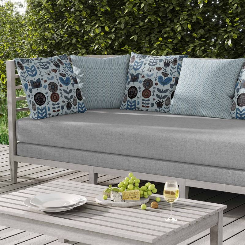 Baltic Blossoms Indoor/Outdoor Reversible Throw Pillow SkyBlue and Black