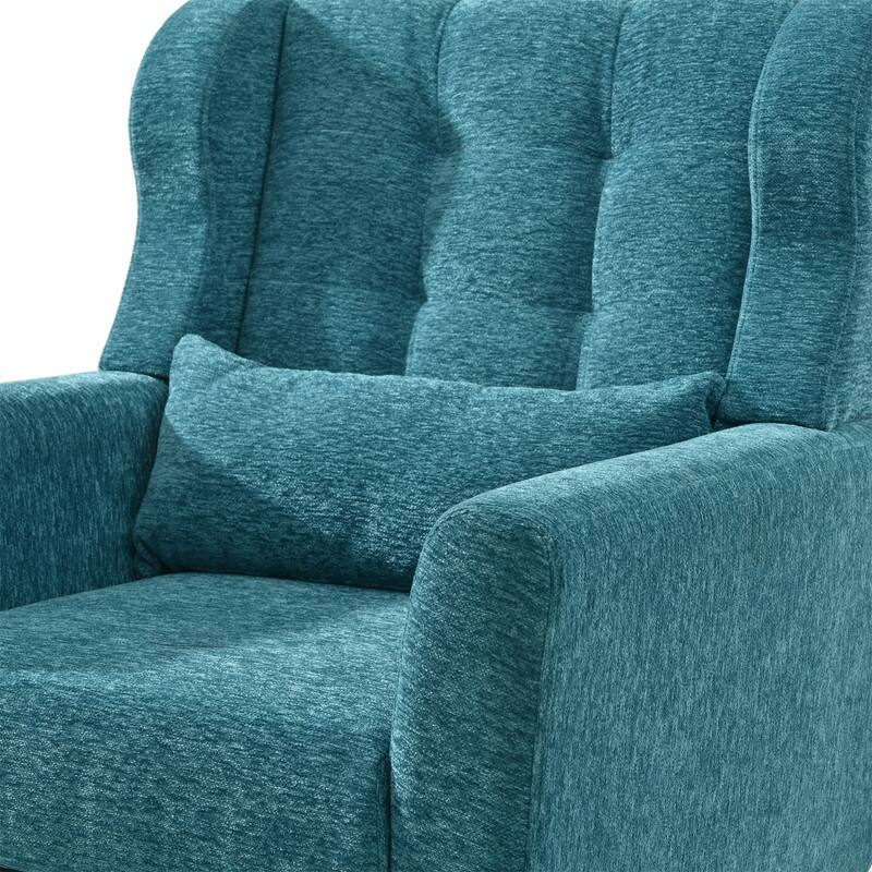 Modern Chenille Upholstered Armchair with Pillow and Solid Wood Leg