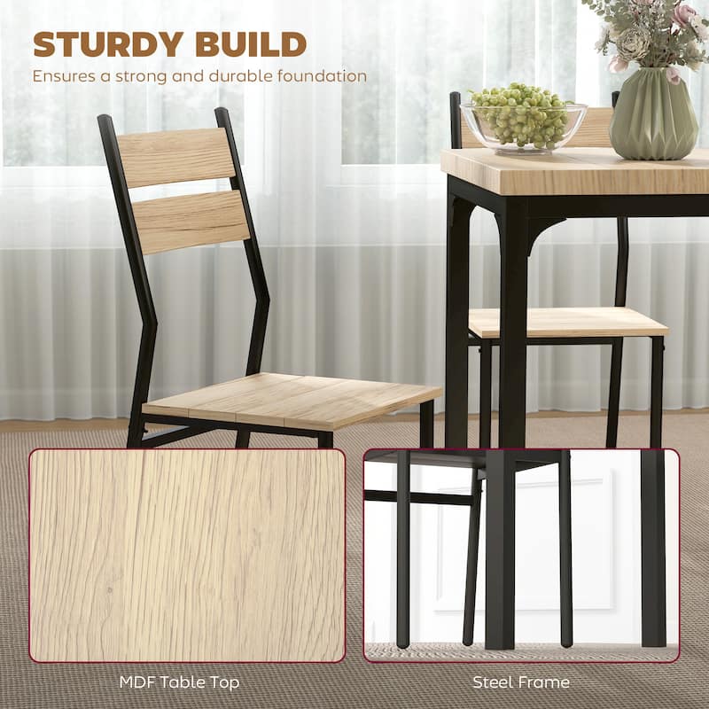 HOMCOM Rustic Country Wood Top 3 Piece Kitchen Table Dining Set with 2 Matching Chairs & Versatile Design for Small Space