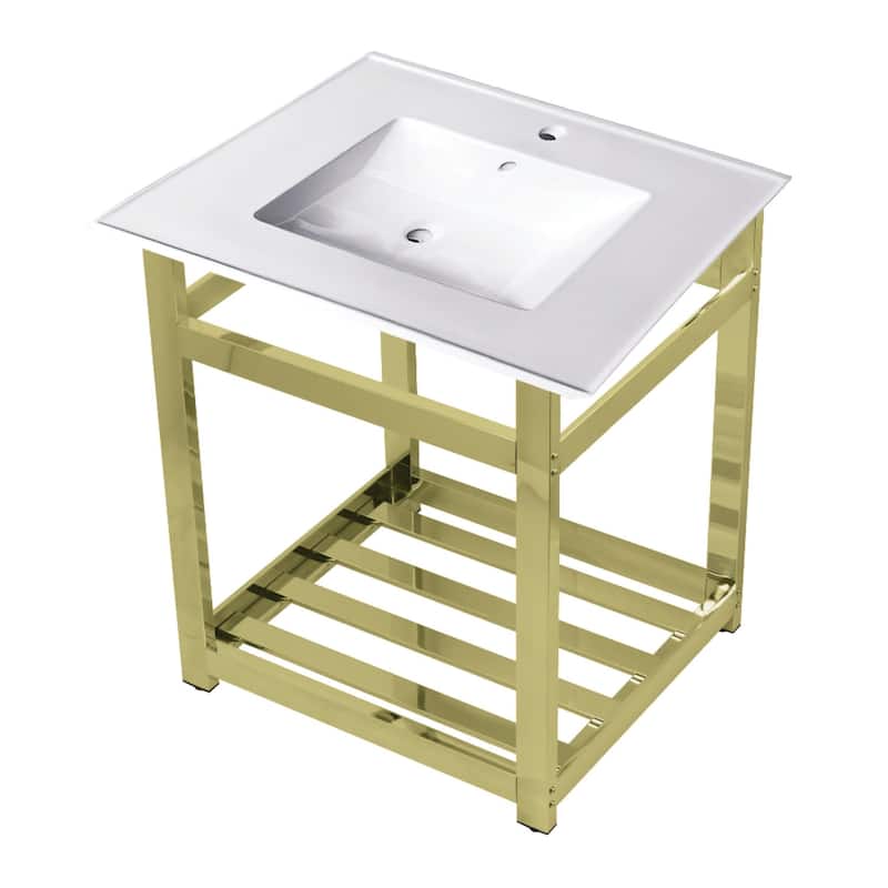 Kingston Brass 25" Wide Ceramic Console Sink - White / Polished Brass