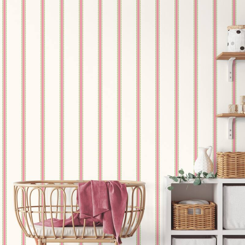Advantage Bobbin Stripe Fuchsia Scalloped Wallpaper