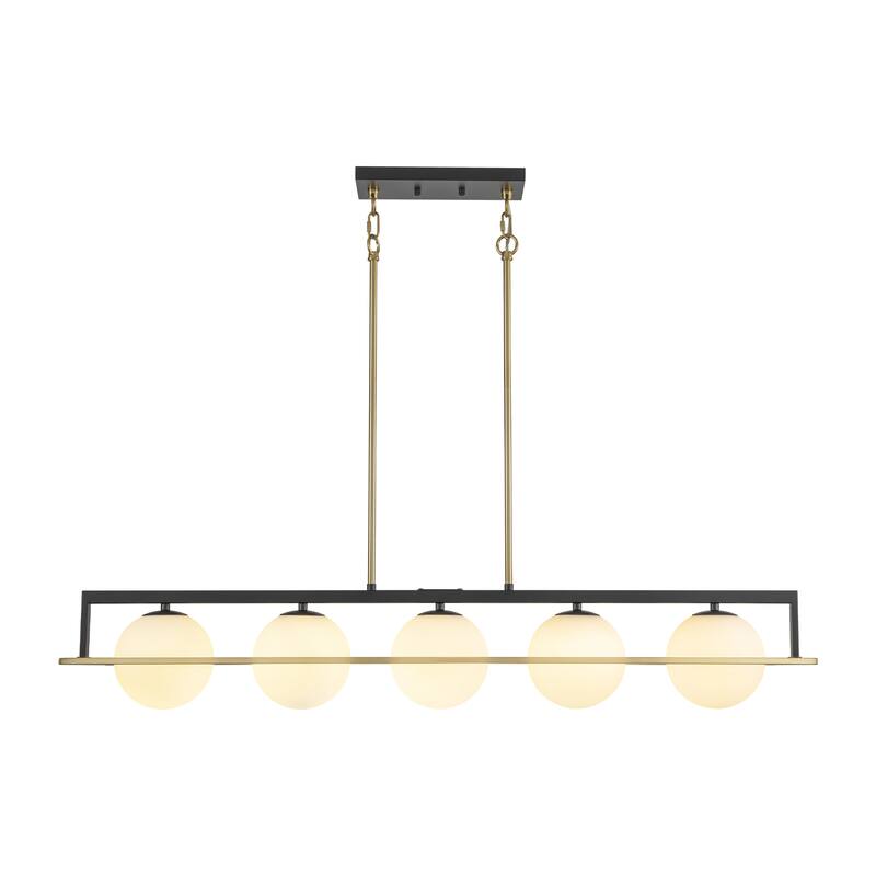 5-Light Modern Industrial Black and Gold Rectangular Pendant Light with Frosted Glass Shade