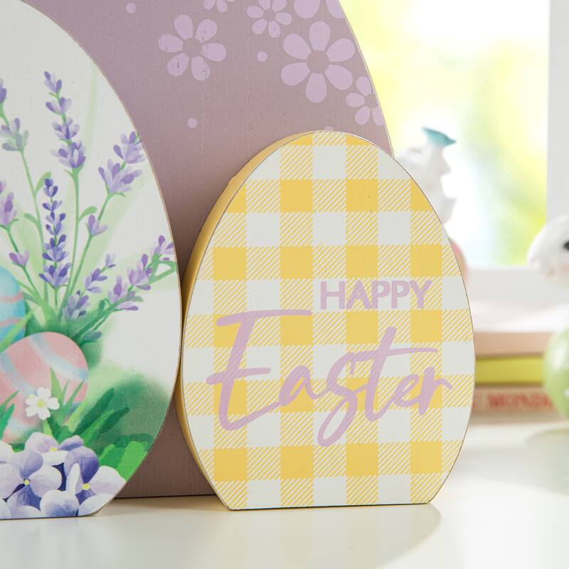 Glitzhome 7.75"/6"H Easter Wooden Patterned Eggs Table Decor Spring Gift