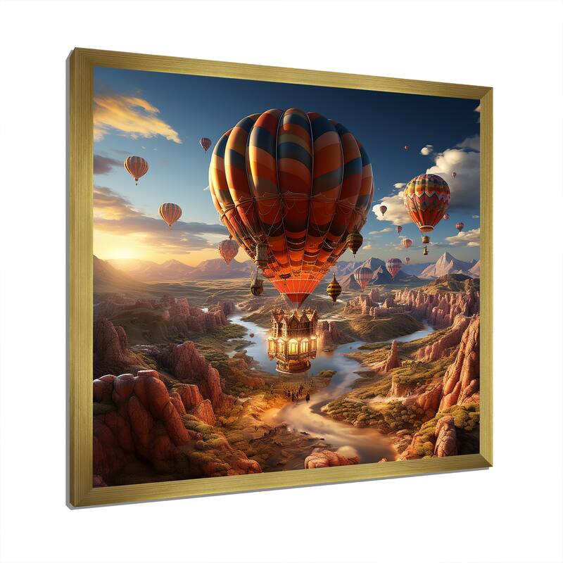 Designart "A Fantasy Art Depiction Of Hot Air Balloons " Hot Air Balloon Framed Wall Art Prints