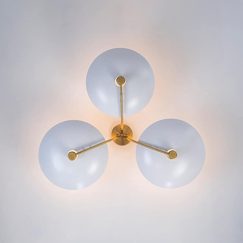 3-Light White Brass Sputnik Saucer Semi Flush Light Curved Arms - 40.6 Inches