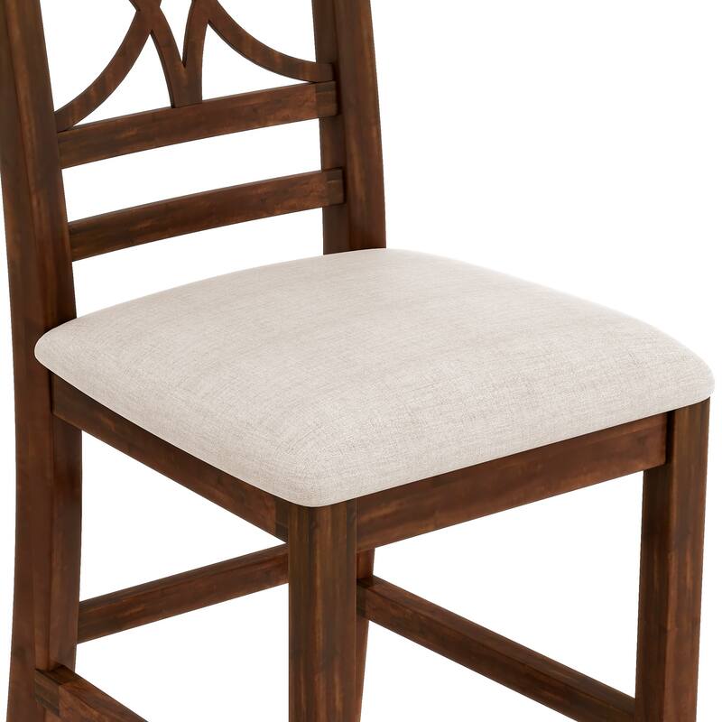 6-Piece Wood Counter Height Dining Table Set with Storage Shelf, Kitchen Table Set with Bench and 4 Chairs,Rustic Style Cushion