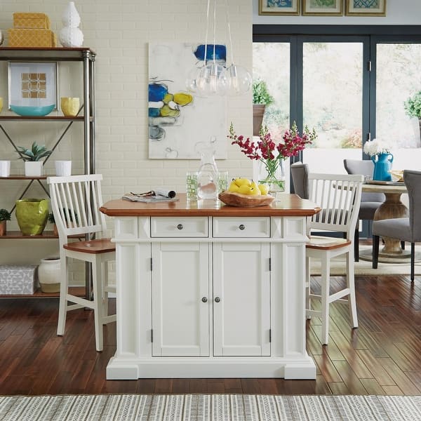 Homestyles Americana Distressed OffWhite Oak Kitchen Island Set with