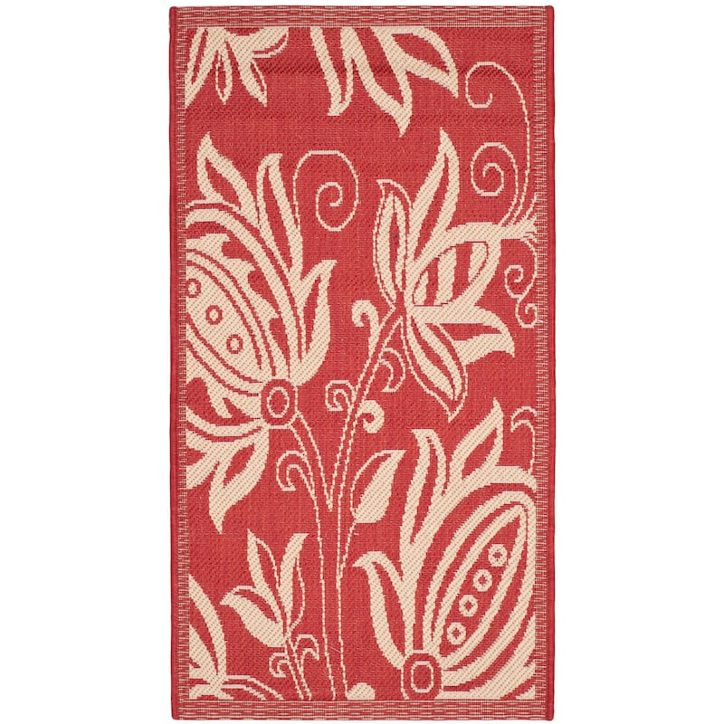 SAFAVIEH Courtyard Leatrice Indoor/ Outdoor Patio Backyard Rug - 2' x 3'7" - Red/Natural