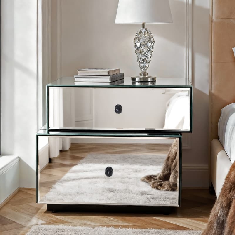 Mirrored 2-Drawer Nightstand with Modern Design