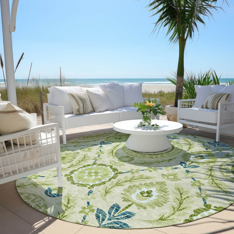 Machine Washable Indoor/ Outdoor Chantille Boho Suzani Rug - Aloe - 8' x 8'