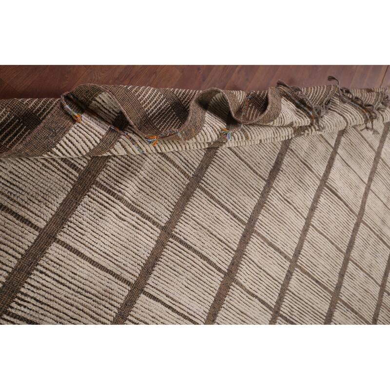 Checkered Moroccan Oriental Area Rug Hand-Knotted Wool Carpet - 8'0"x 12'3"