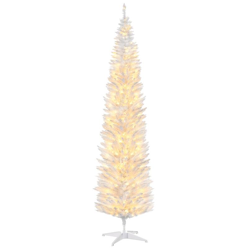 8' Pre-Lit Slim Noble Fir Artificial Christmas Tree with 300 LED Lights and 618 Tips - White