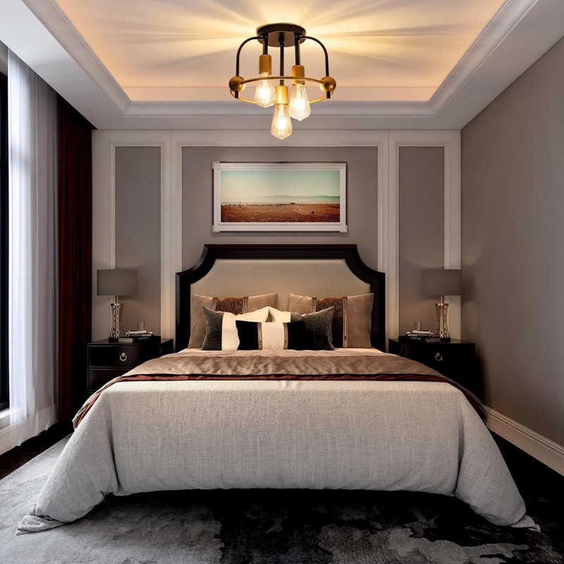 3 Light flush mount ceiling light metal ceiling lamp fixture black gold ceiling lighting