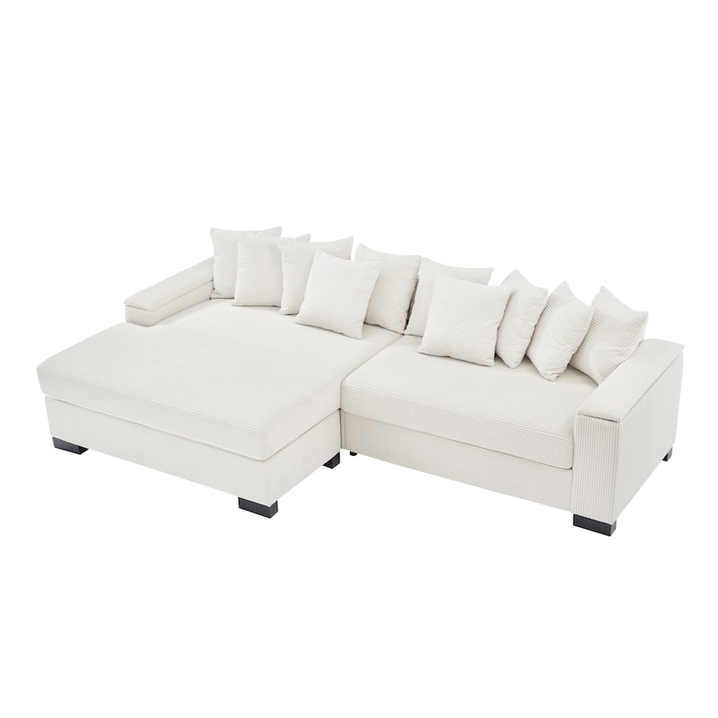 111" L Shaped Sectional Couch with Chaise Lounge and Storage Armrest