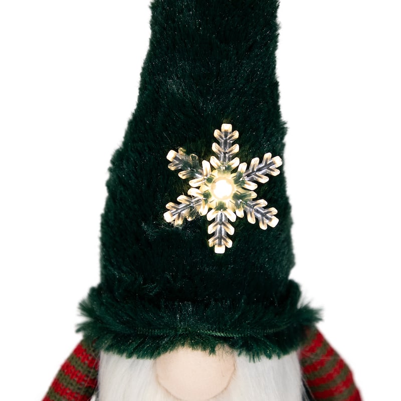 LED Lighted Sitting Gnome with Snowflake Christmas Figure - 13" - Green - 22"