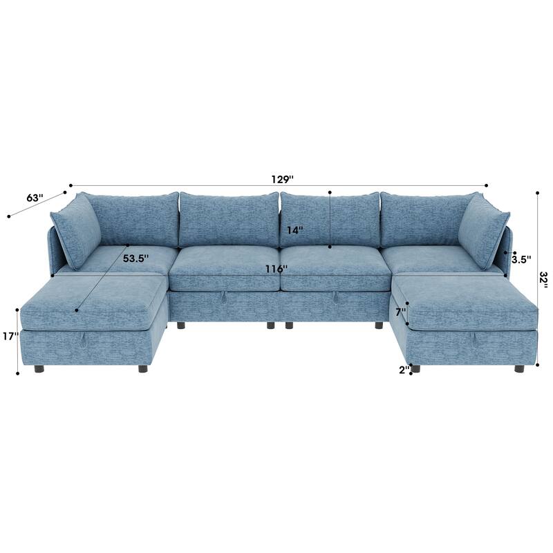 Modern Modular Sectional Sofa with Hidden Storage for Living Room and Guest Room, Convertible Layout