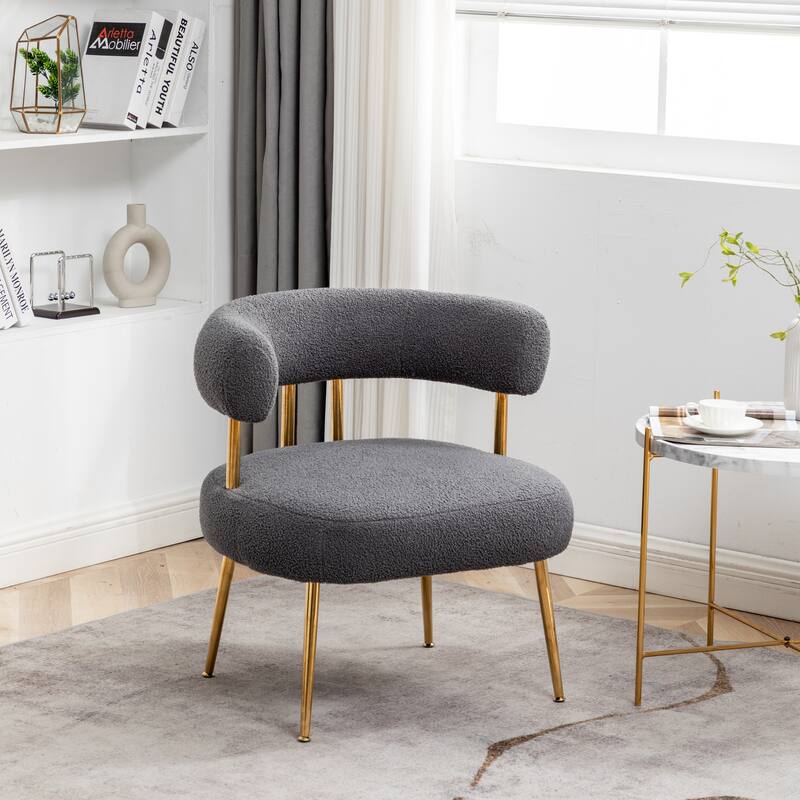 SEYNAR Modern Glam Upholstered Comfy Open-Back Accent Vanity chair with Golden Legs