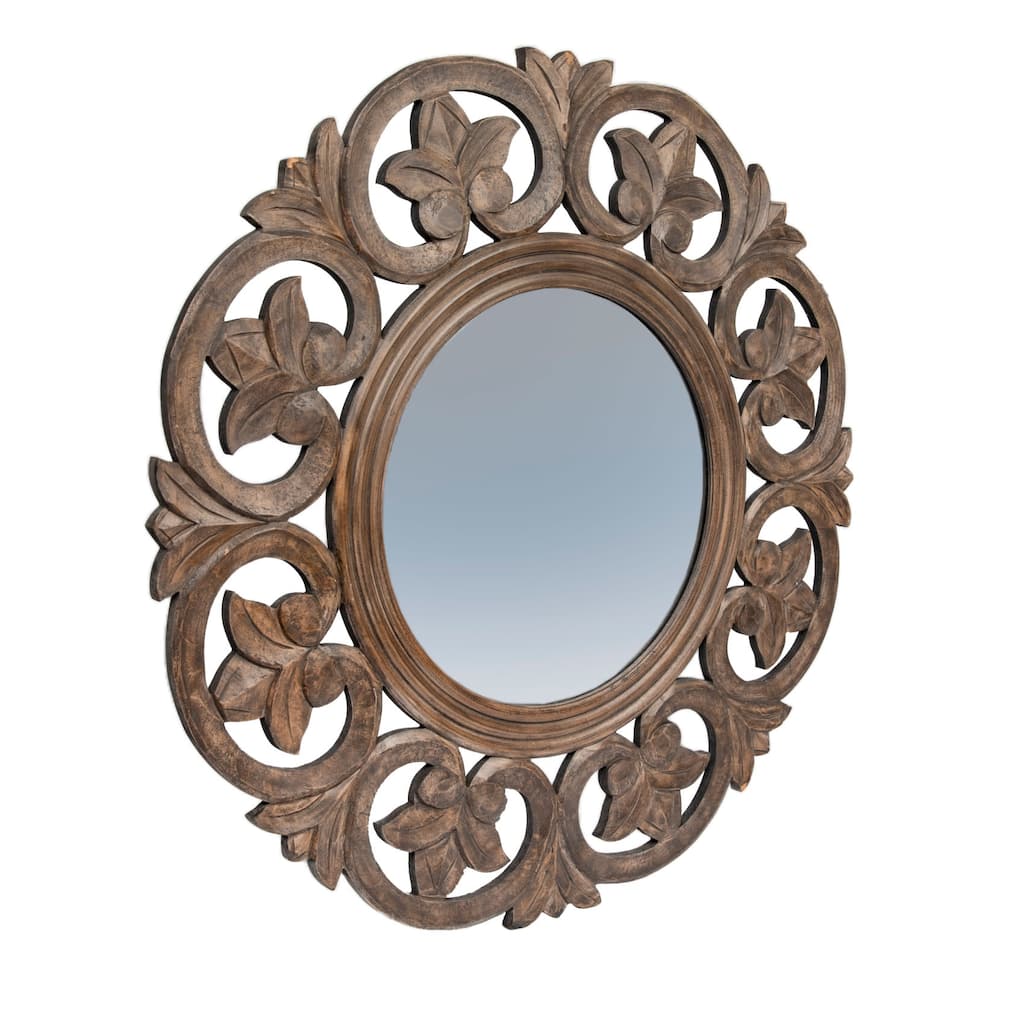 Carved Wood Botanical Framed Wall Mirror - 35.5"L x 35.5"W x 0.6"H