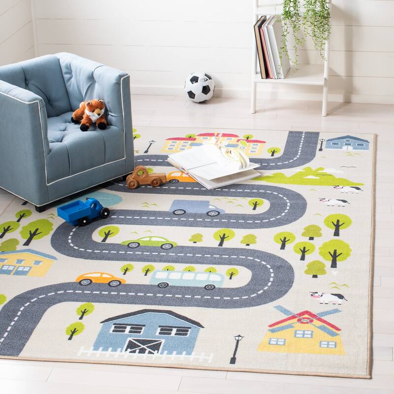 SAFAVIEH Kids Playhouse Machine Washable Slip Resistant Tonya Hopscotch - 3'3" x 3'3"Square - Beige/Green - Square