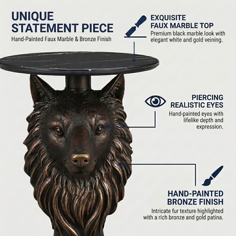 Wolf Head Accent Table Animal Statue End Tables Livingroom