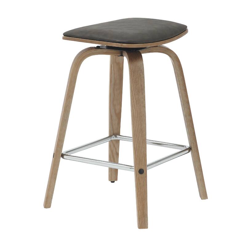 Pelya Leather Swivel Square Counter Stool with Wood Legs and Chrome Footrest for Kitchen Island or Dining Area Set of 2