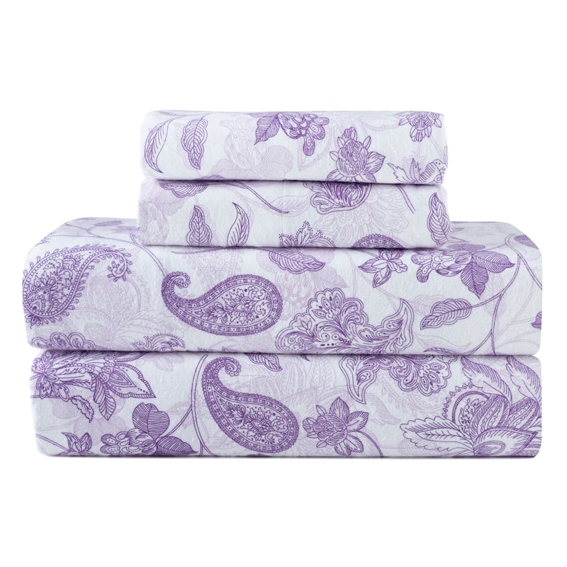 Pointehaven Printed Cotton 180 GSM Deep Pocket Oversized Brushed Flannel Sheet Set