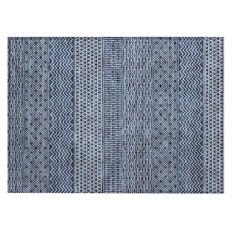 Machine Washable Indoor/ Outdoor Modern Stripes Chantille Rug
