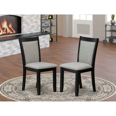 Mid Century Dining Chairs Set of 2 - Linen Fabric Seat, Black Finish Modern Chairs