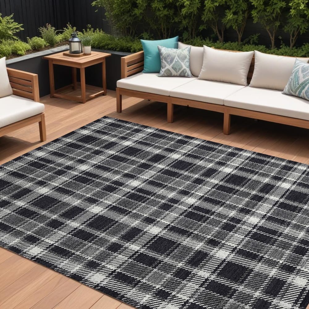 Palo Plaid Weather Resistant Classic Meets Modern Outdoor Rug
