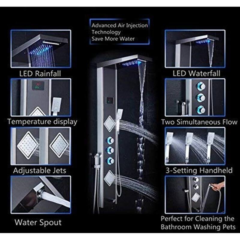 55 in. LED Shower Panel Tower System in Brushed Nickel and Black