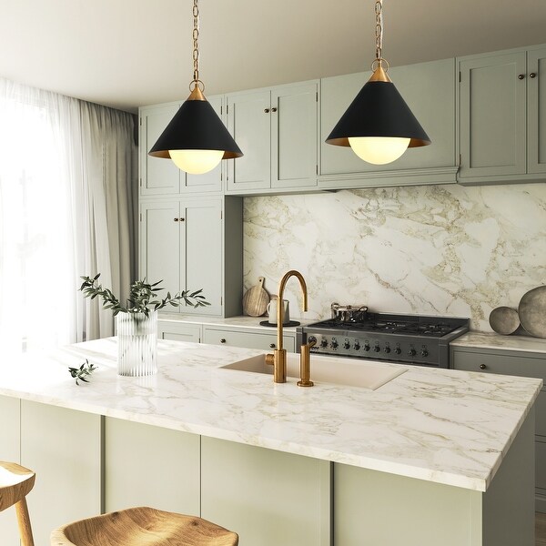 Lnc Modern 1 Light Black Gold Cone Pendant Light for Dining Room Kitchen Island D11.8 h72.8 Max