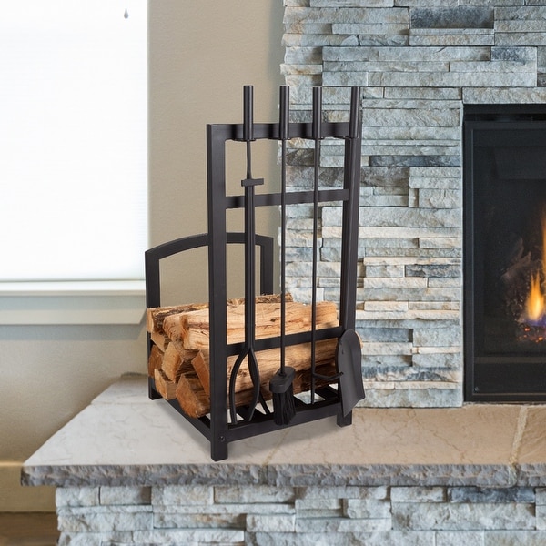 Hastings Home Fireplace Tool Set and Rack Black 17