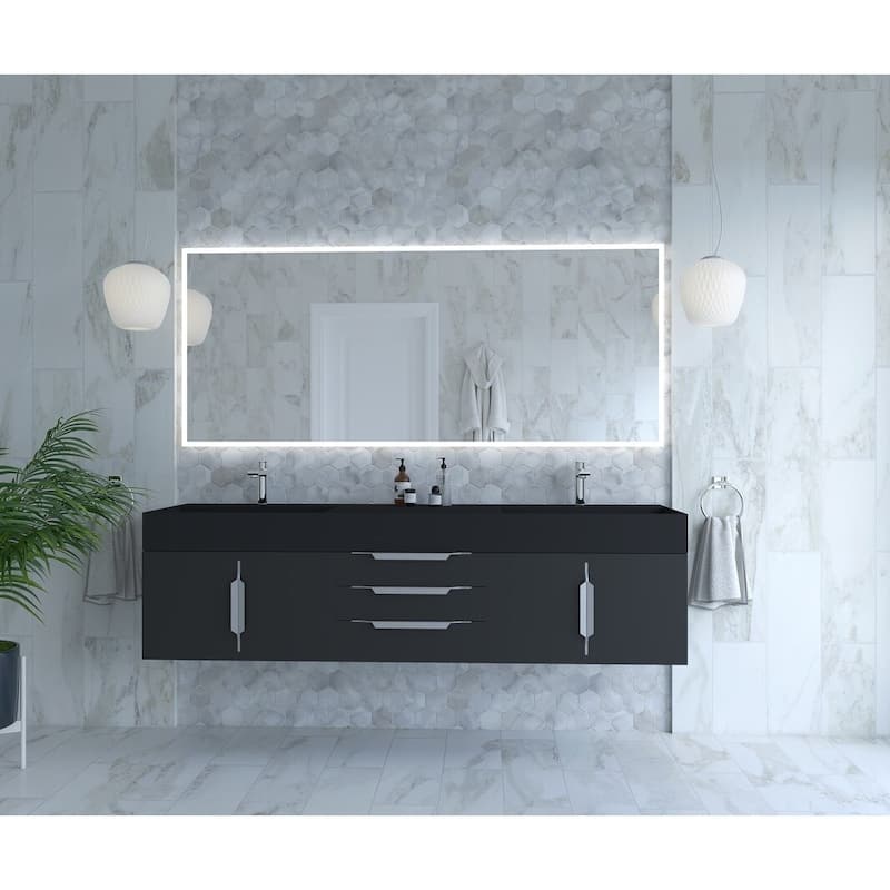 Amazon 72" Wall Mounted Bathroom Vanity Set w/ Black Top