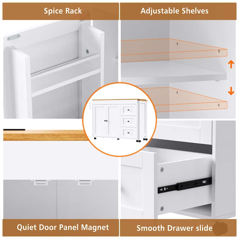 Multi-Functional 74.8" Kitchen Island with Extendable Table – 3 Drawers, Power Outlet & Mobile Design‌