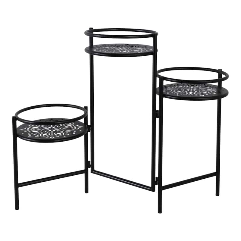 Metal Plant Stand Folding 3-Tier Mandala Tiered Display - 22" Black - 10" x 10" x 22"
