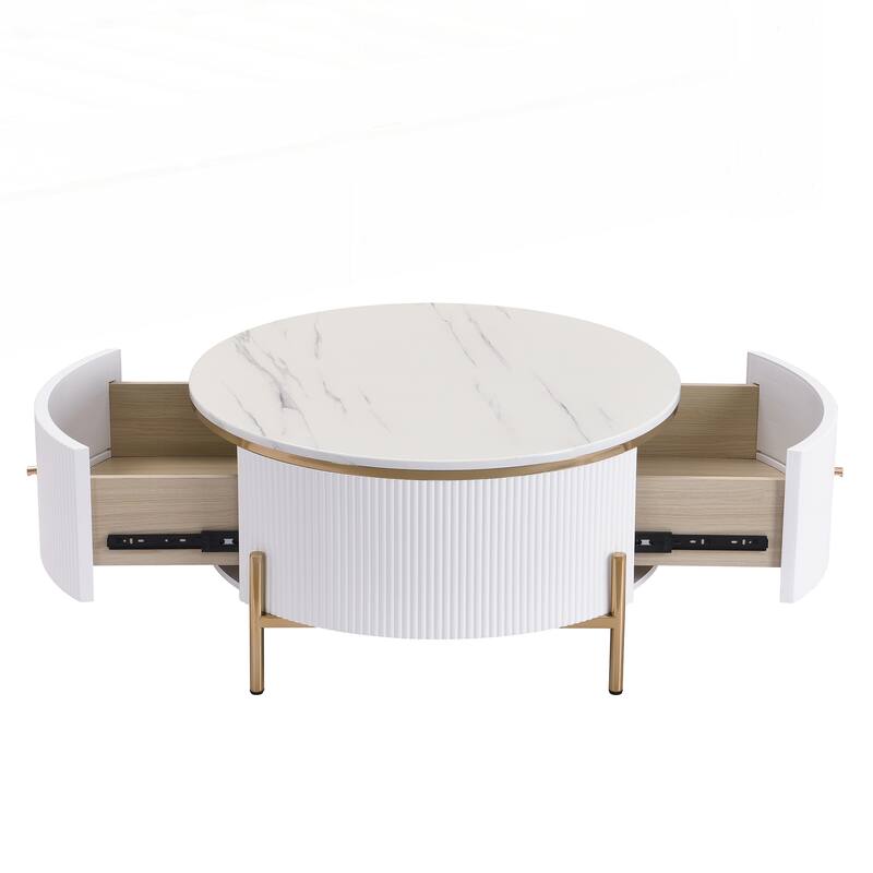 Modern Round Coffee Table with 2 large Drawers