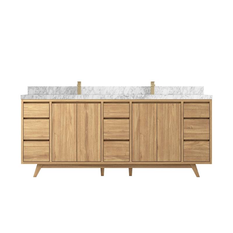 Willow Collections 84 in. W x 22 in. D Madison Teak Double Sink Bathroom Vanity with Countertop