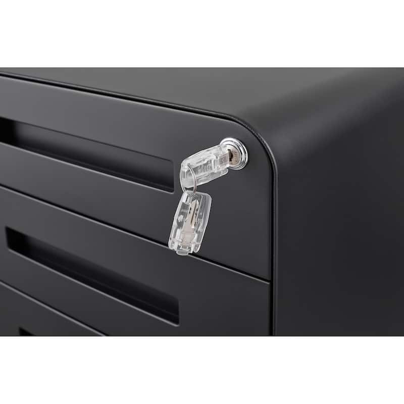 Modern Mobile File Cabinet, Minimalist Style Multifunctional Storage Cabinet with 3 Drawers and Lock, for Home Office, Black