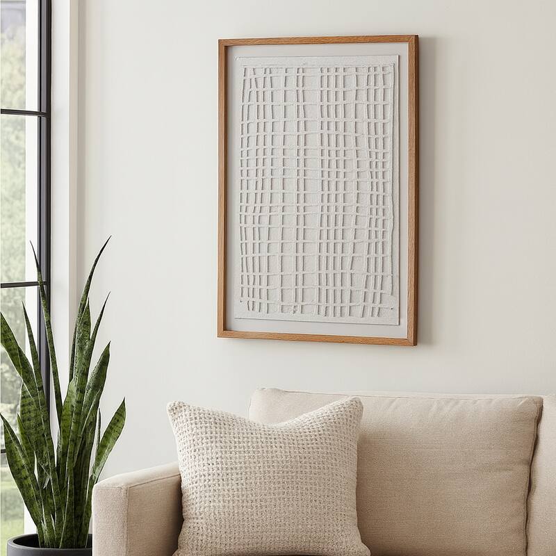 Paper Mache Wooden Frame Canvas Print Art - Ivory, 37x48 in. - 37.25" x 1.25" x 48.25"