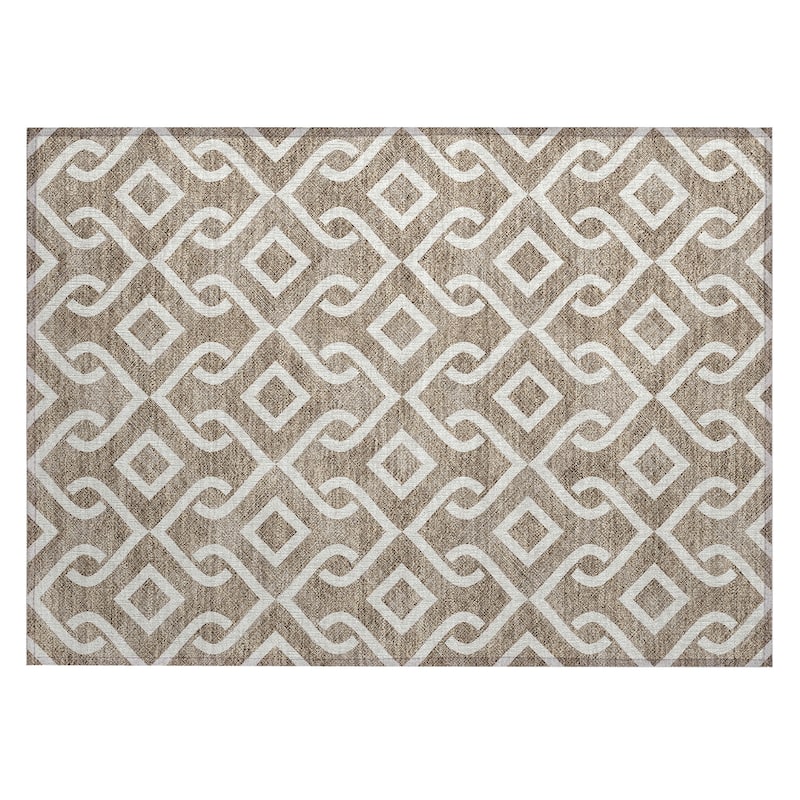 Machine Washable Indoor/ Outdoor Chantille Trellis Scroll Rug