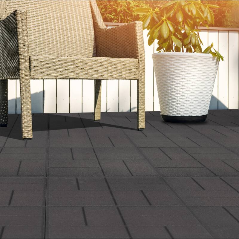 Pure Garden Rubber Deck Tiles 8-Pack - 28SQFT Outdoor Flooring Pavers - Grey - Pack of 8