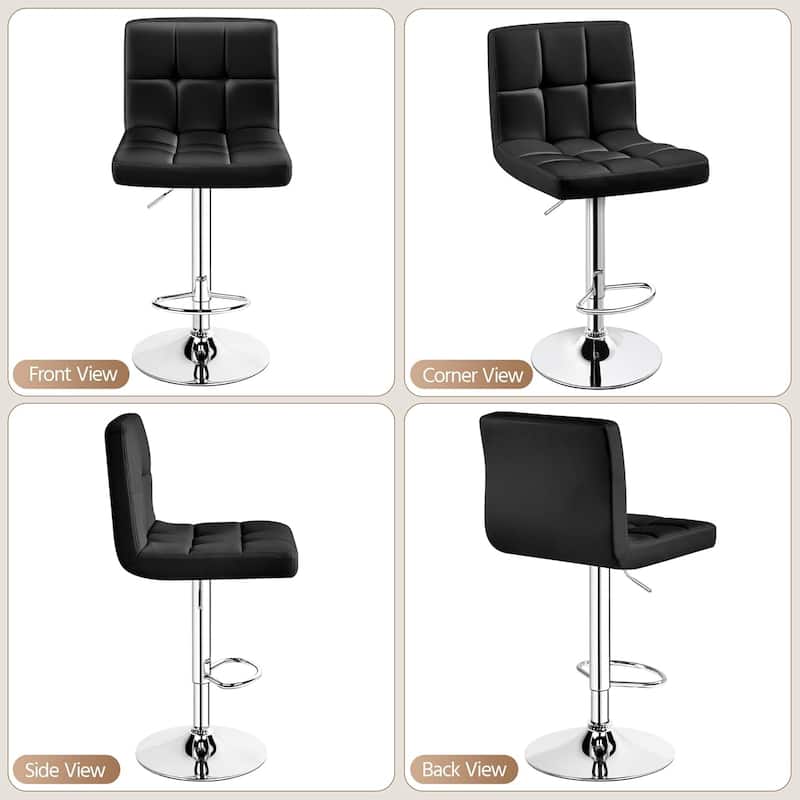 Bar Stools Set of 2, Armless Adjustable Swivel Barstools, PU Leather Hydraulic Kitchen Counter Height Bar Stools