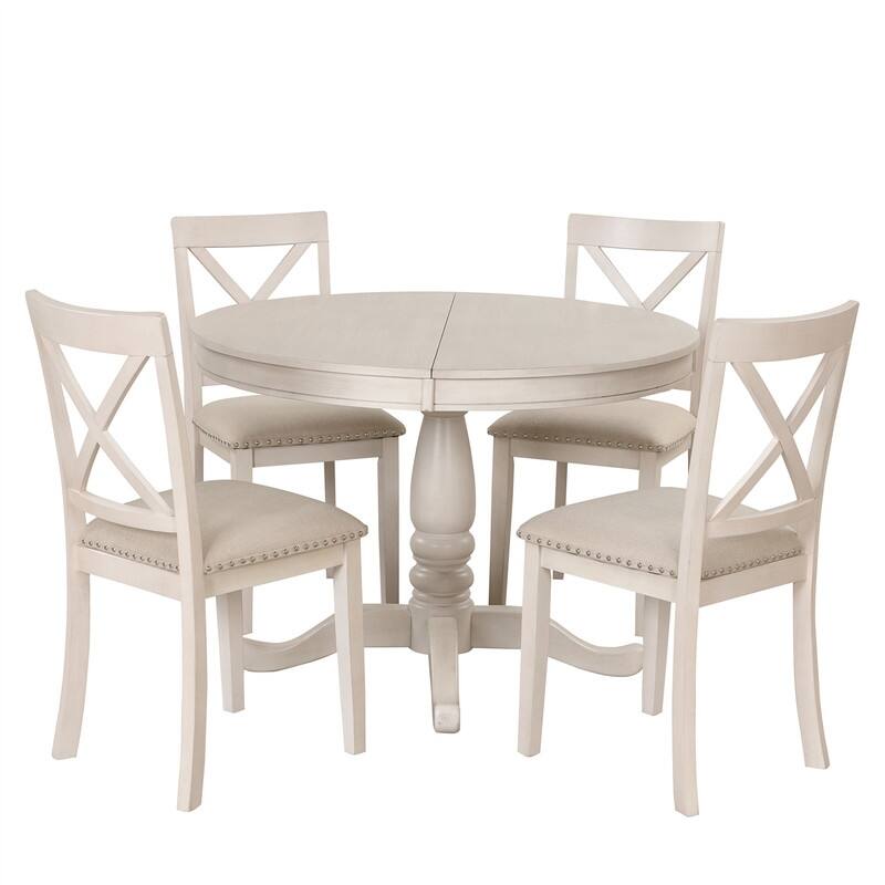 Modern Dining Table Set for 4,Round Table and 4 Kitchen Room Chairs,5 Piece Kitchen Table Set for Dining Room,Breakfast Nook